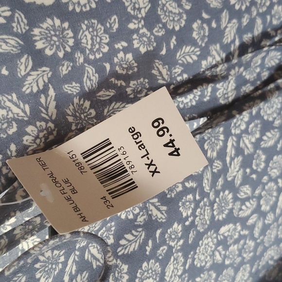 Wallpapher Blue Floral Tired Gathered Slv Sz. XXL Dress - Picture 2 of 13